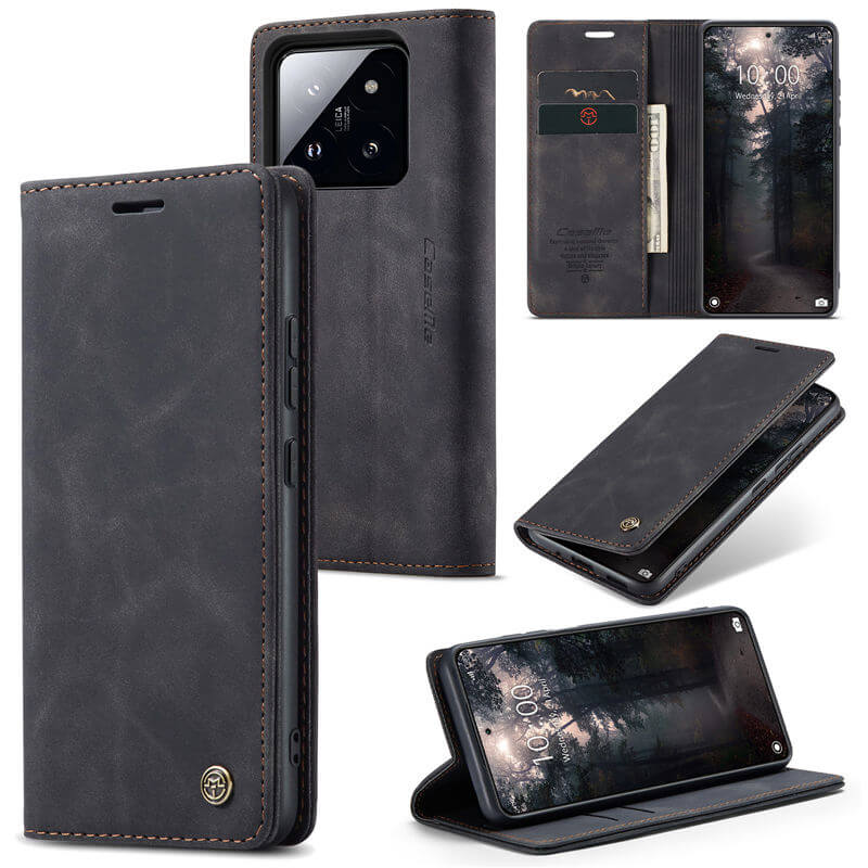 CaseMe Xiaomi 14 Wallet Suede Leather Case Black - Click Image to Close