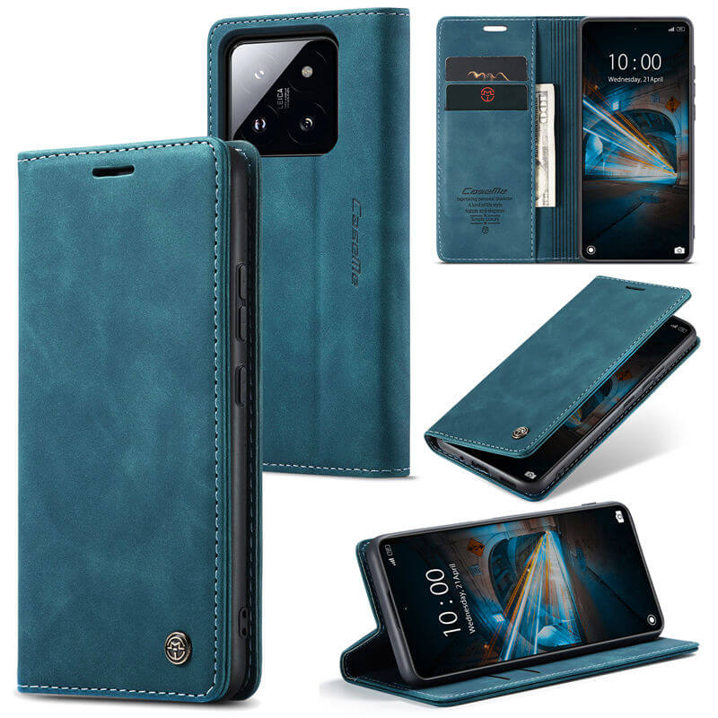 CaseMe Xiaomi 14 Wallet Suede Leather Case Blue