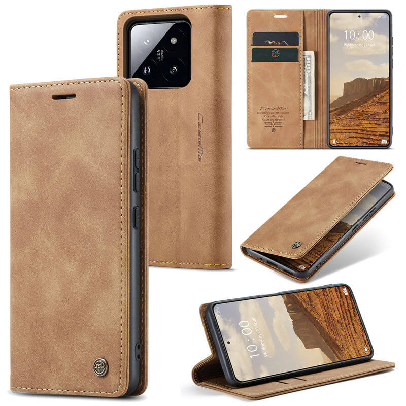 CaseMe Xiaomi 14 Wallet Suede Leather Case Brown - Click Image to Close