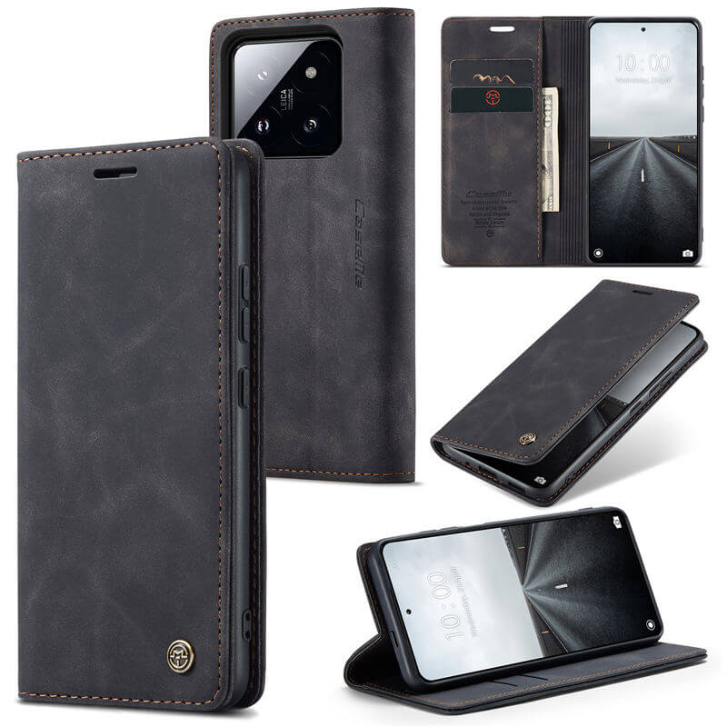 CaseMe Xiaomi 14 Pro Wallet Suede Leather Case Black - Click Image to Close