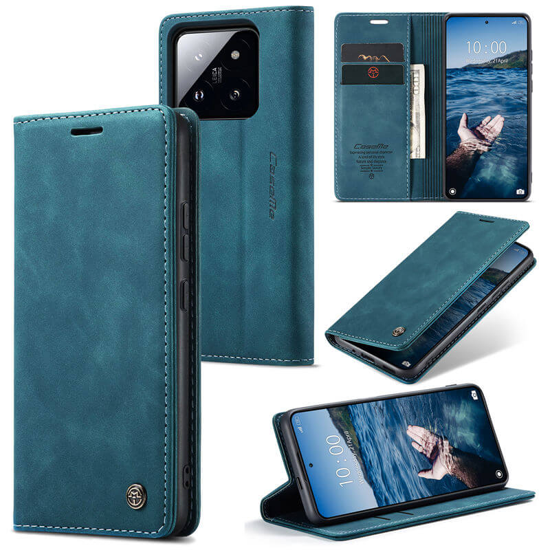 CaseMe Xiaomi 14 Pro Wallet Suede Leather Case Blue - Click Image to Close