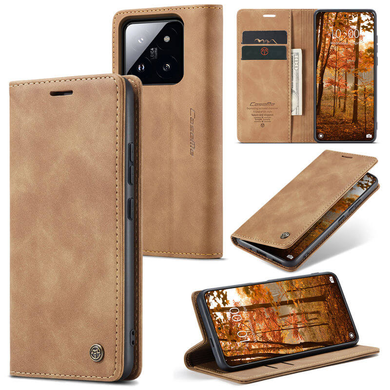 CaseMe Xiaomi 14 Pro Wallet Suede Leather Case Brown - Click Image to Close