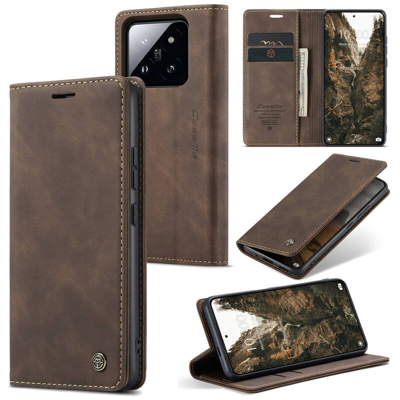 CaseMe Xiaomi 14 Pro Wallet Suede Leather Case Coffee - Click Image to Close