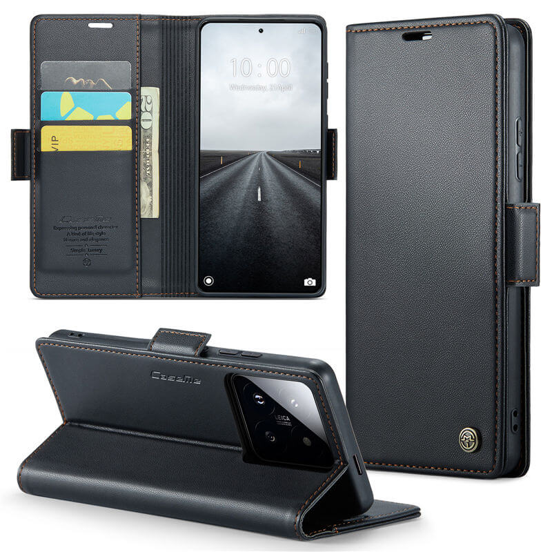 CaseMe Xiaomi 14 Pro Wallet RFID Blocking Magnetic Buckle Case Black