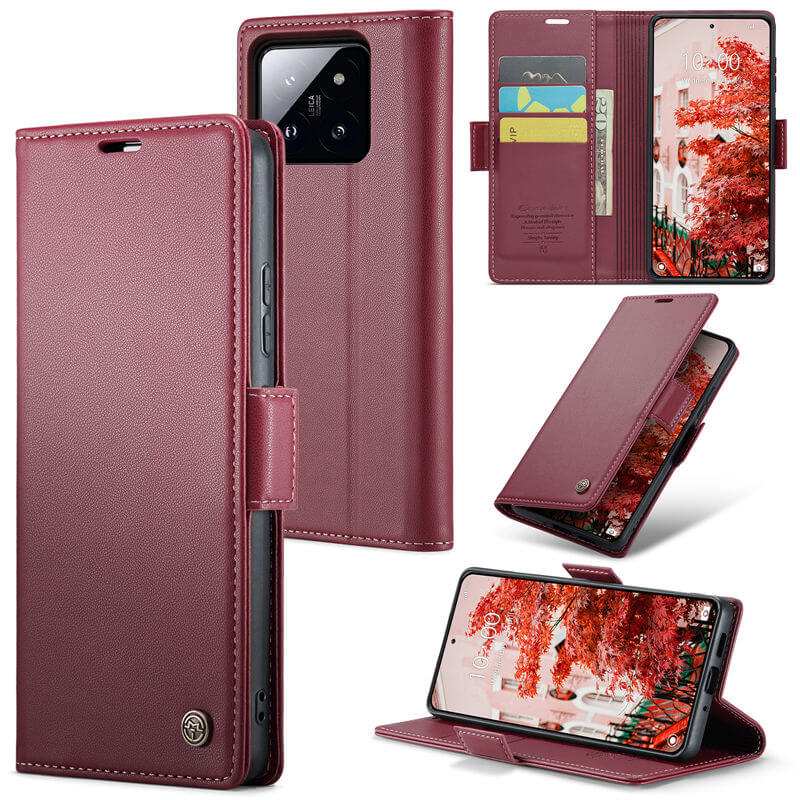 CaseMe Xiaomi 14 Pro Wallet RFID Blocking Magnetic Buckle Case Red - Click Image to Close