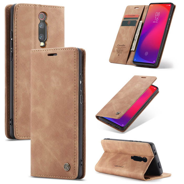 CaseMe Xiaomi Redmi K20 Pro Wallet Magnetic Stand Case Brown - Click Image to Close