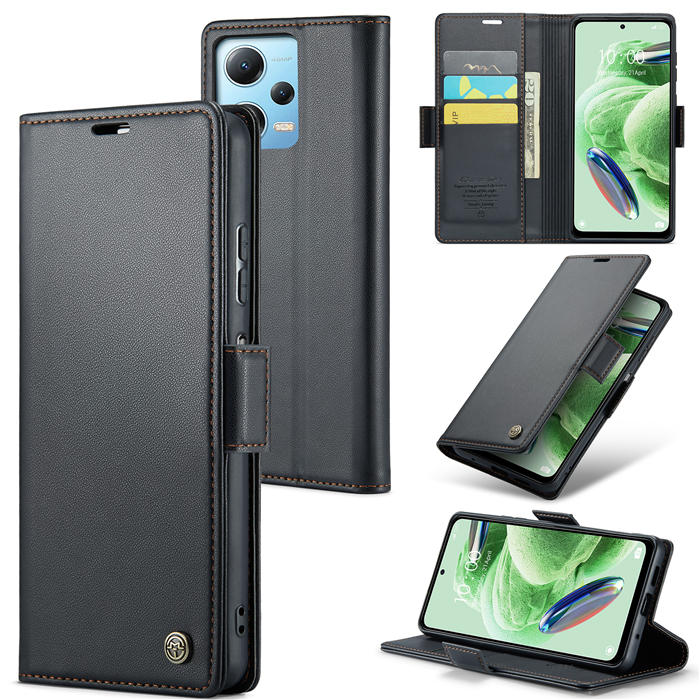CaseMe Xiaomi POCO X5 5G Wallet RFID Blocking Magnetic Buckle Case Black - Click Image to Close