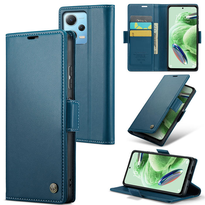 CaseMe Xiaomi POCO X5 5G Wallet RFID Blocking Magnetic Buckle Case Blue - Click Image to Close