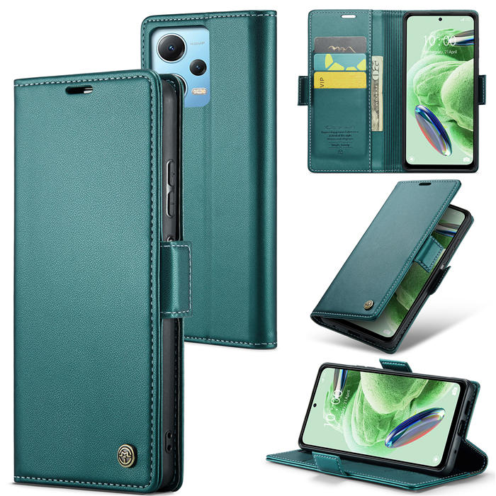 CaseMe Xiaomi POCO X5 5G Wallet RFID Blocking Magnetic Buckle Case Green - Click Image to Close