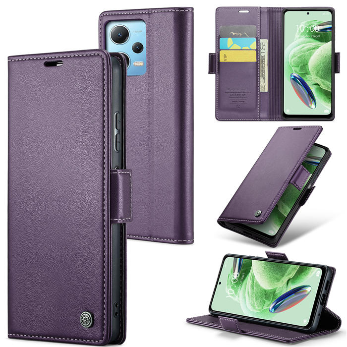 CaseMe Xiaomi POCO X5 5G Wallet RFID Blocking Magnetic Buckle Case Purple - Click Image to Close