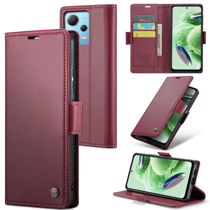 CaseMe Xiaomi POCO X5 5G Wallet RFID Blocking Magnetic Buckle Case Red - Click Image to Close