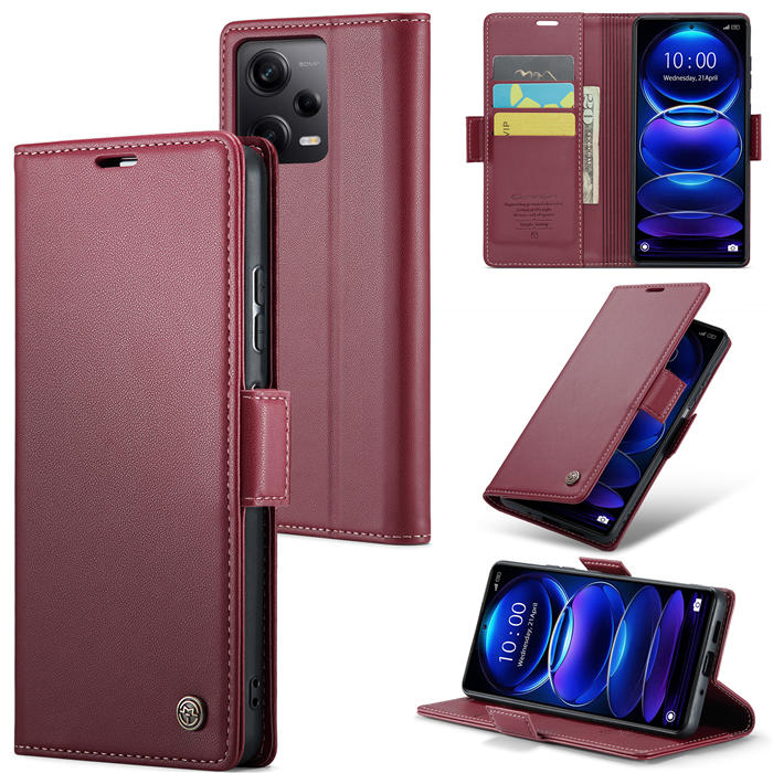 CaseMe Xiaomi POCO X5 Pro 5G Wallet RFID Blocking Magnetic Buckle Case Red
