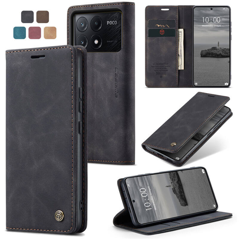 CaseMe Xiaomi Poco X6 Pro Wallet Suede Leather Case Black