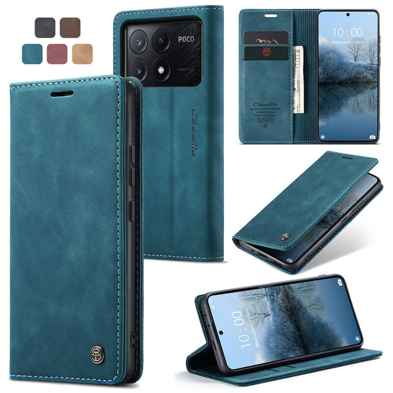 CaseMe Xiaomi Poco X6 Pro Wallet Suede Leather Case Blue