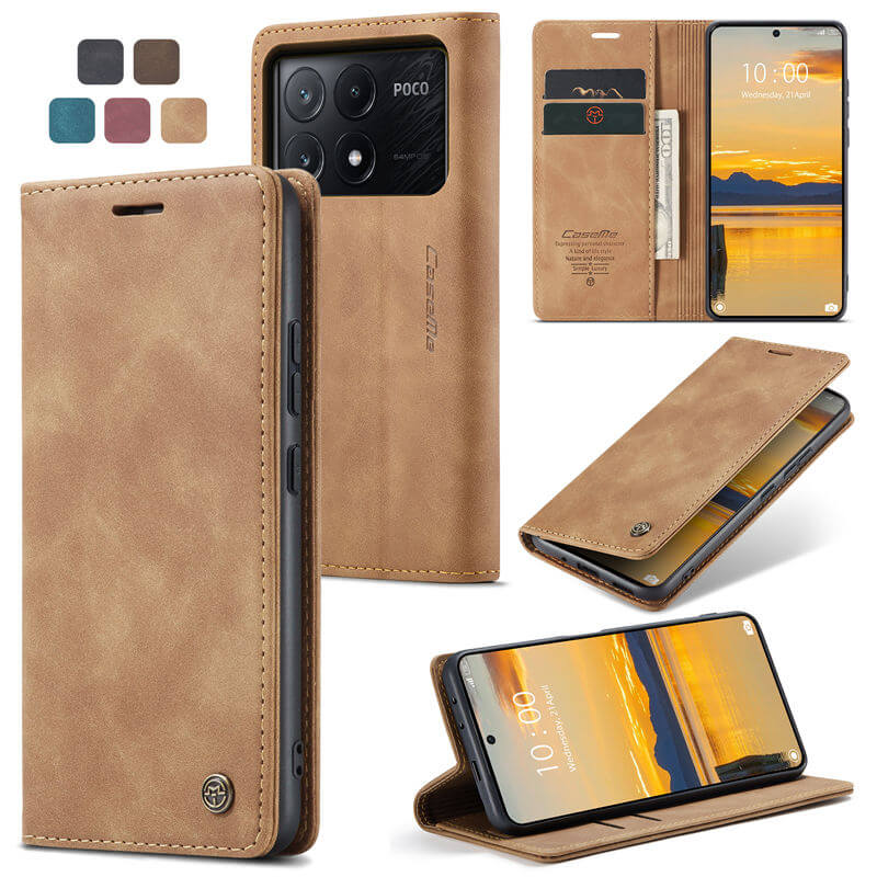 CaseMe Xiaomi Poco X6 Pro Wallet Suede Leather Case Brown