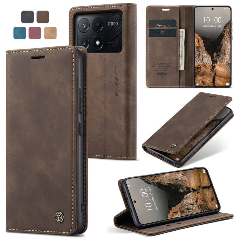 CaseMe Xiaomi Poco X6 Pro Wallet Suede Leather Case Coffee