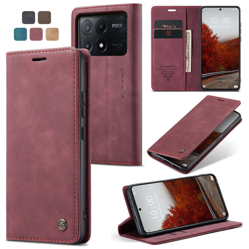 CaseMe Xiaomi Poco X6 Pro Wallet Suede Leather Case Red