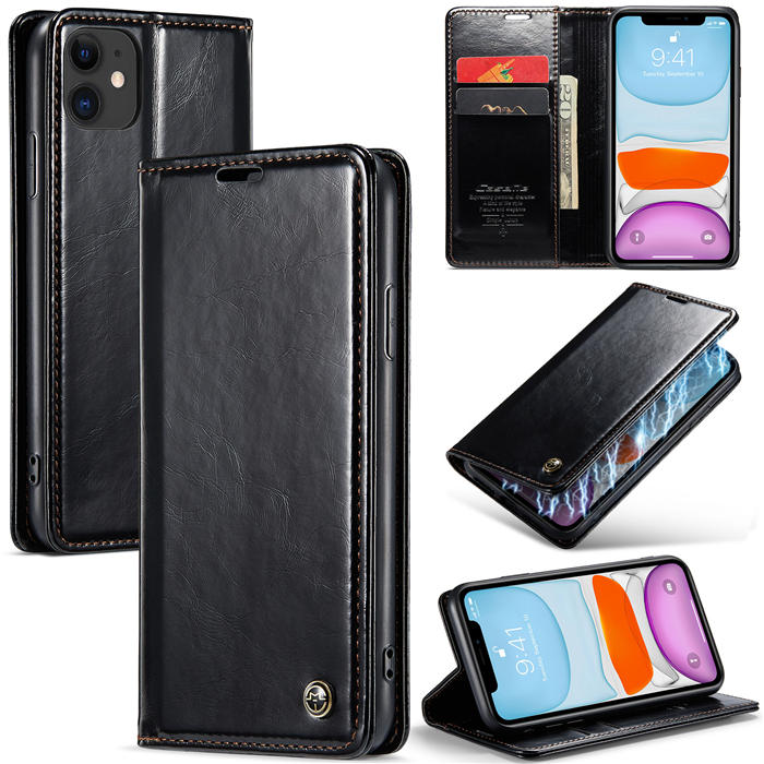 CaseMe iPhone 11 Wallet Magnetic Flip Stand Leather Case Black