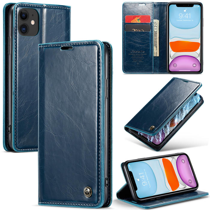 CaseMe iPhone 11 Wallet Kickstand Magnetic Case Blue - Click Image to Close