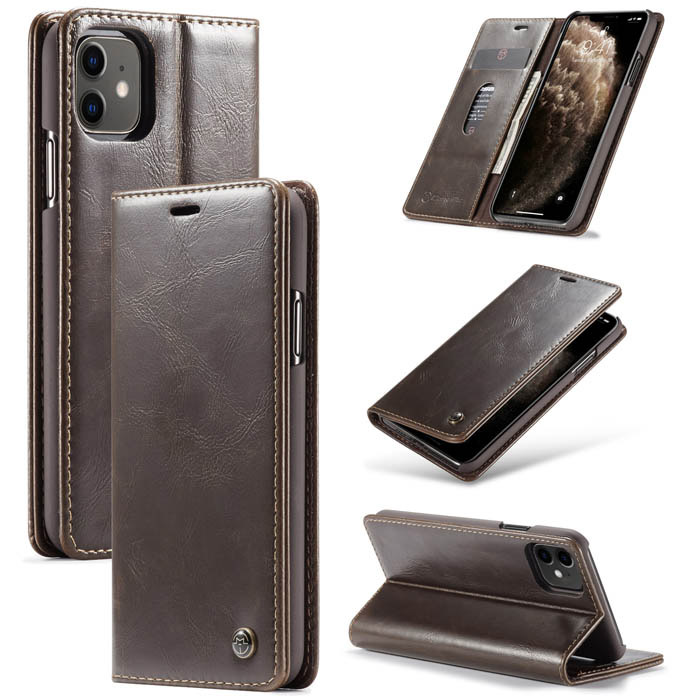 CaseMe iPhone 11 Wallet Magnetic Flip Stand Leather Case Brown