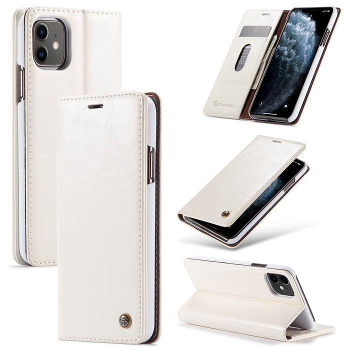 CaseMe iPhone 11 Wallet Magnetic Flip Stand Leather Case White