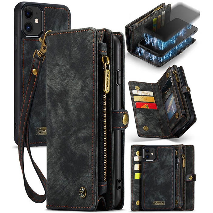 CaseMe iPhone 12 Wallet Case with Wrist Strap Black - Click Image to Close