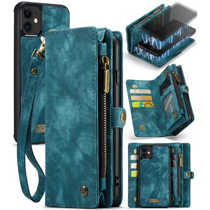 CaseMe iPhone 11 Zipper Wallet Detachable 2 in 1 Case Blue