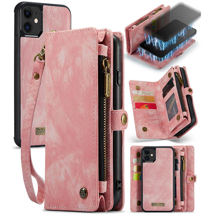 CaseMe iPhone 11 Zipper Wallet Case with Wrist Strap Pink - Click Image to Close