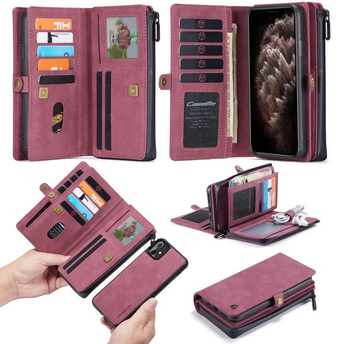 CaseMe iPhone 11 Luxury Multi-Functional Zipper Wallet Case Red