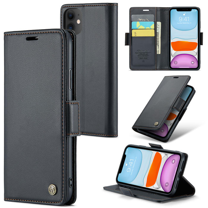 CaseMe iPhone 11 Wallet RFID Blocking Magnetic Buckle Case Black