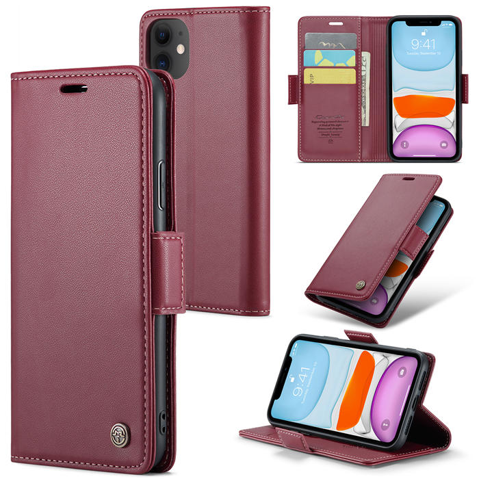 CaseMe iPhone 11 Wallet RFID Blocking Magnetic Buckle Case Red