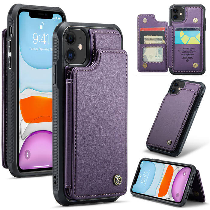 CaseMe iPhone 11 RFID Blocking Card Holder Case Purple - Click Image to Close
