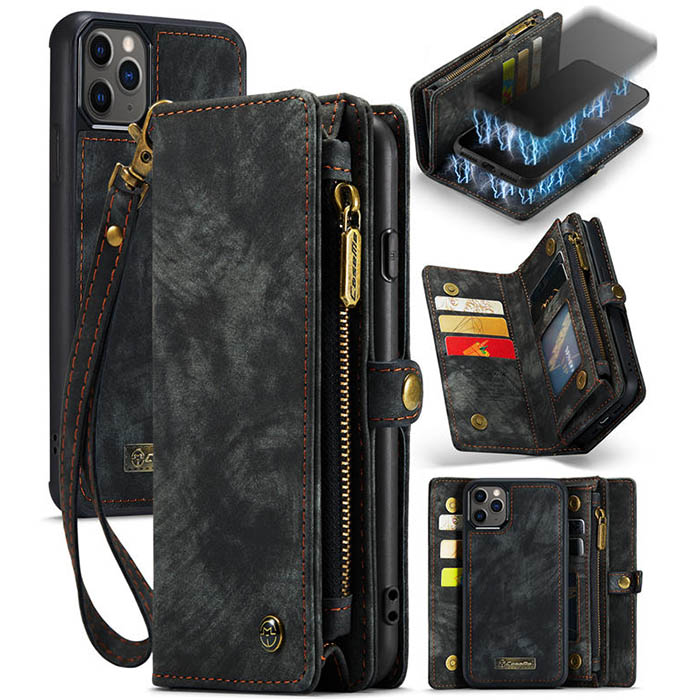 CaseMe iPhone 12 Pro Wallet Case with Wrist Strap Black - Click Image to Close