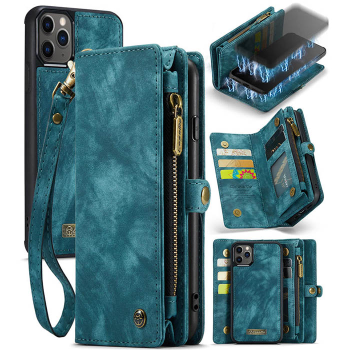 CaseMe iPhone 11 Pro Zipper Wallet Detachable 2 in 1 Case Blue