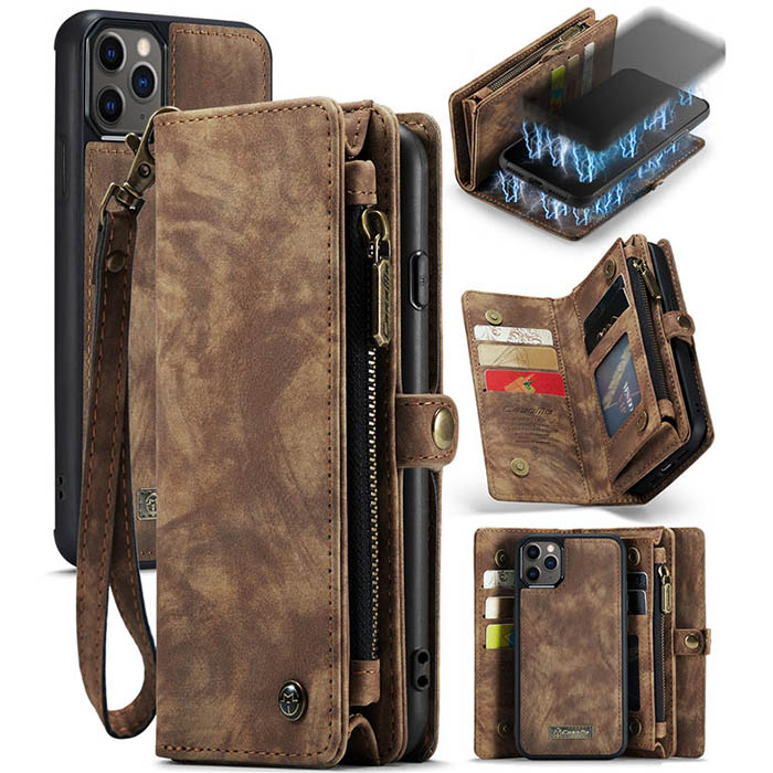CaseMe iPhone 12 Pro Wallet Case with Wrist Strap Coffee - Click Image to Close