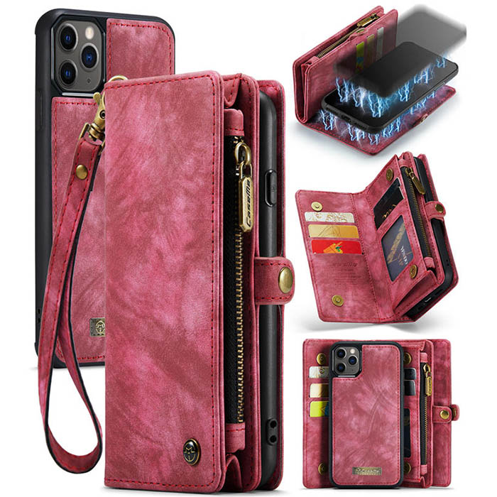 CaseMe iPhone 11 Pro Zipper Wallet Magnetic Detachable Case Red - Click Image to Close