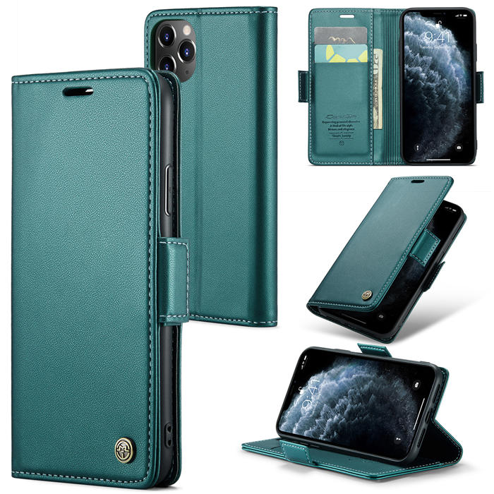 CaseMe iPhone 11 Pro Wallet RFID Blocking Magnetic Buckle Case Green - Click Image to Close