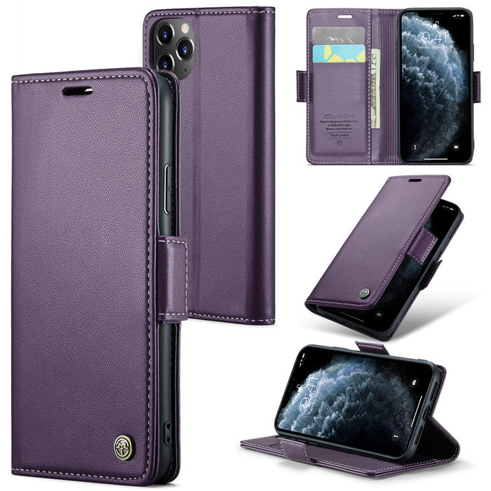 CaseMe iPhone 11 Pro Wallet RFID Blocking Magnetic Buckle Case Purple - Click Image to Close