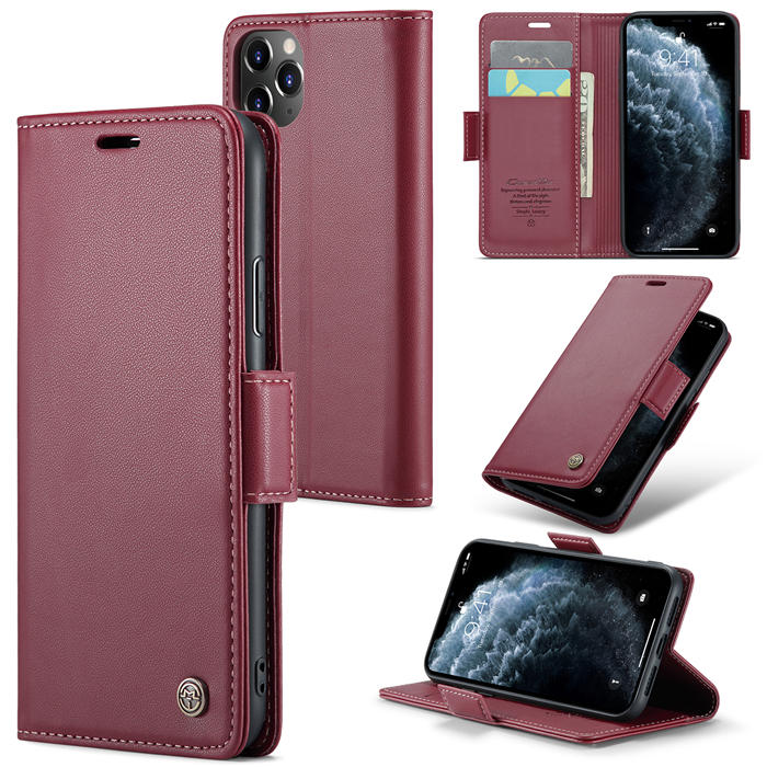 CaseMe iPhone 11 Pro Wallet RFID Blocking Magnetic Buckle Case Red - Click Image to Close