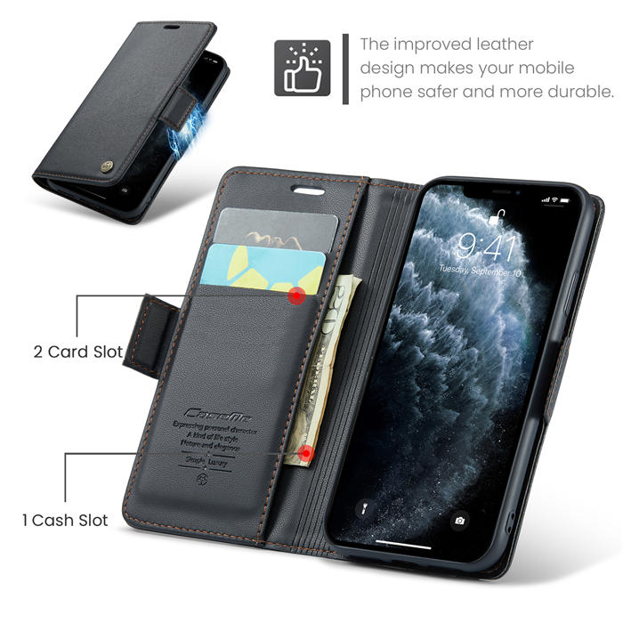 CaseMe iPhone 11 Pro Wallet RFID Blocking Magnetic Buckle Case