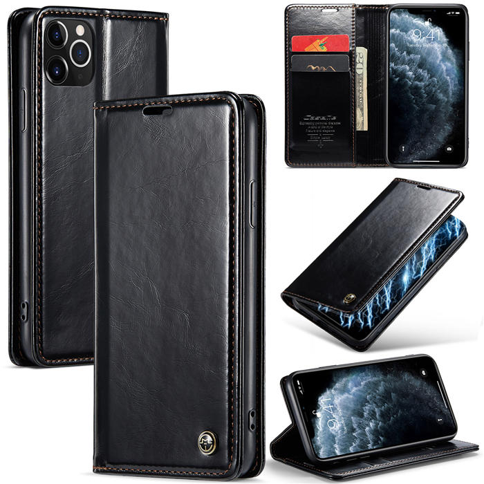 CaseMe iPhone 11 Pro Max Wallet Kickstand Magnetic Case Black - Click Image to Close