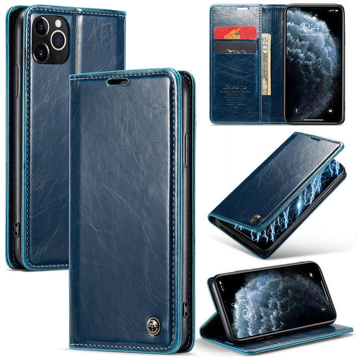 CaseMe iPhone 11 Pro Max Wallet Kickstand Magnetic Case Blue - Click Image to Close