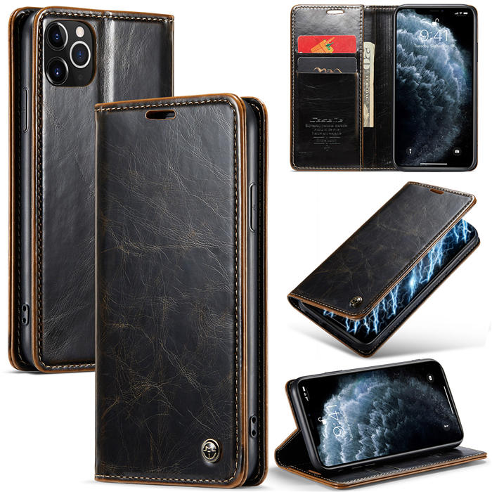 CaseMe iPhone 11 Pro Wallet Kickstand Magnetic Case Coffee - Click Image to Close
