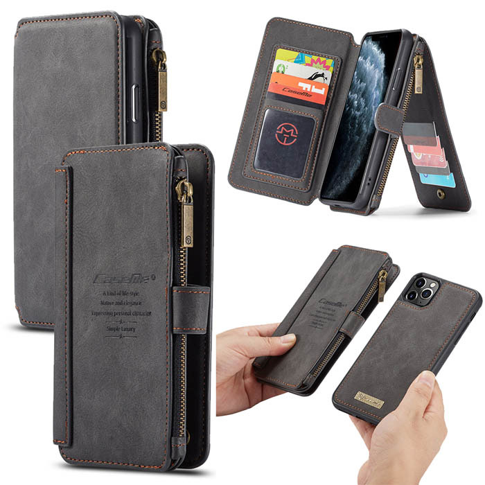 CaseMe iPhone 11 Pro Max Zipper Wallet Detachable Case Black