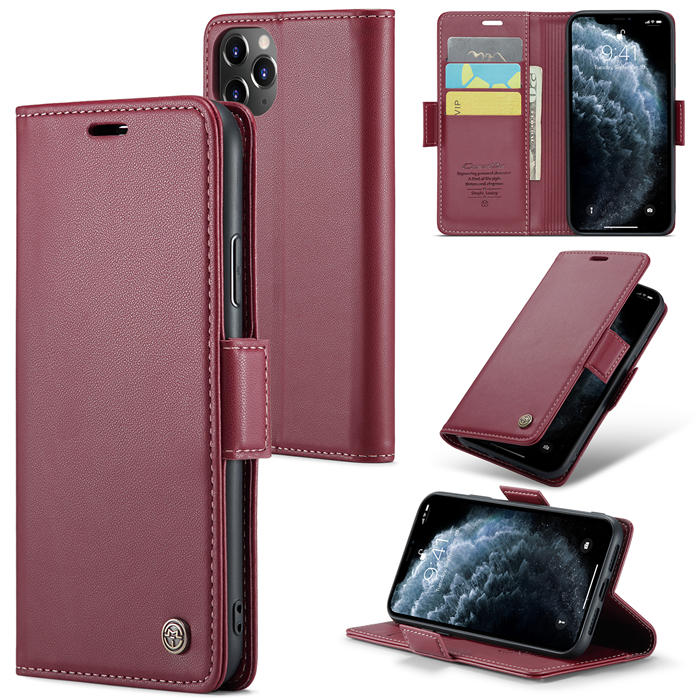 CaseMe iPhone 11 Pro Max Wallet RFID Blocking Magnetic Buckle Case Red