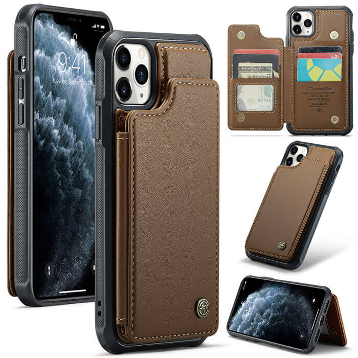 CaseMe iPhone 11 Pro Max RFID Blocking Card Holder Case Brown - Click Image to Close