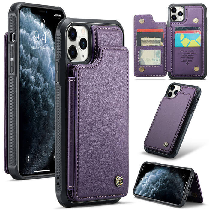 CaseMe iPhone 11 Pro Max RFID Blocking Card Holder Case Purple - Click Image to Close