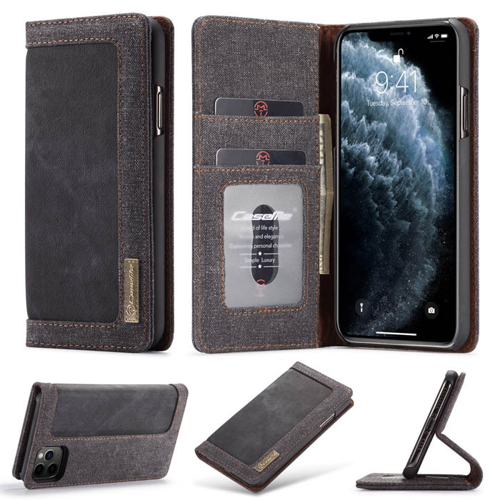 CaseMe iPhone 11 Pro Max Canvas Wallet Magnetic Stand Case Black