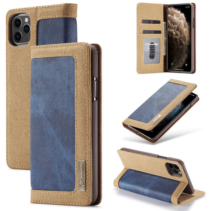 CaseMe iPhone 11 Pro Max Canvas Wallet Magnetic Stand Case Blue