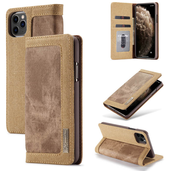 CaseMe iPhone 11 Pro Canvas Wallet Magnetic Stand Case Brown